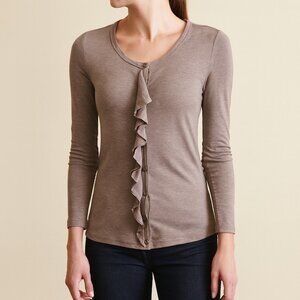 Vintage Ann Taylor Taupe Ruffle Button Cardigan Sweater XS Neutral